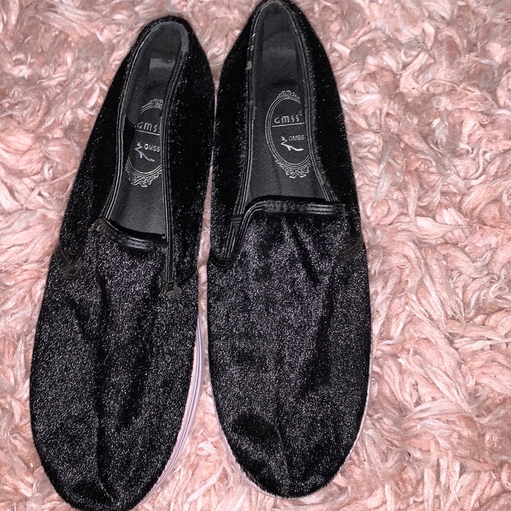 Black soft platform slip ons